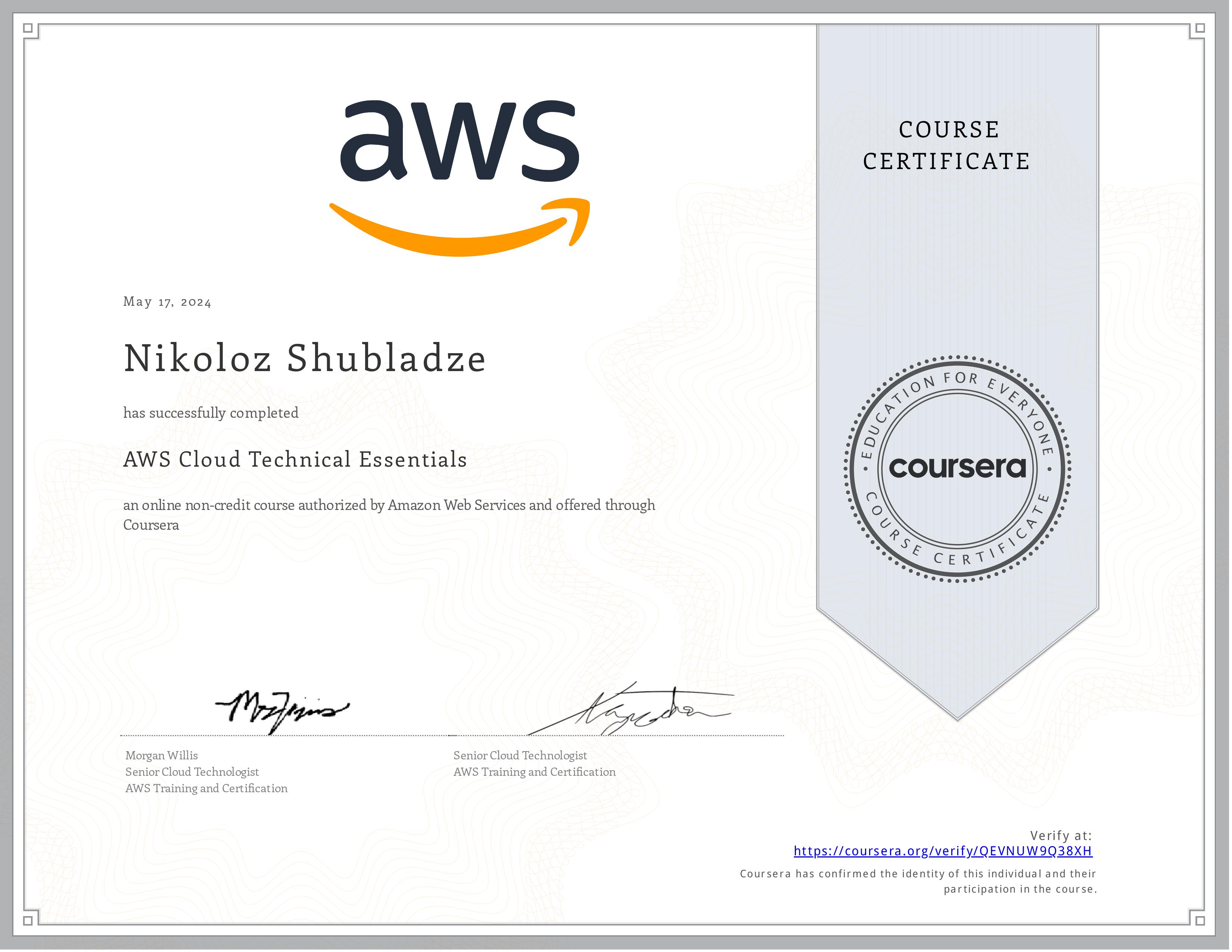 AWS Cloud Technical Essentials Certification